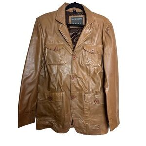 David Moore Vintage Faux Leather Military Style Jacket in Camel Brown